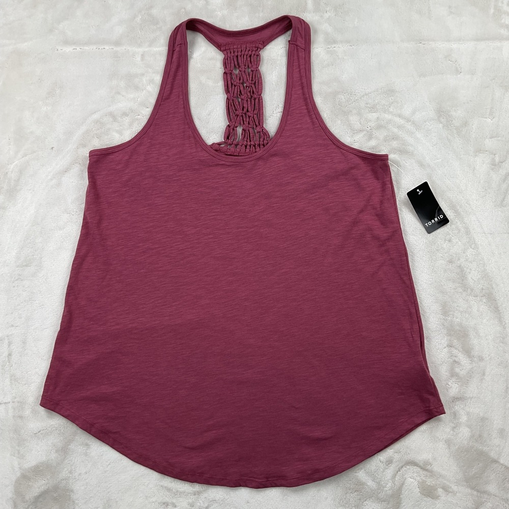 Torrid Vintage Maroon Slub Jersey Macrame Racerback Tank Top Size 0 L 12 NEW